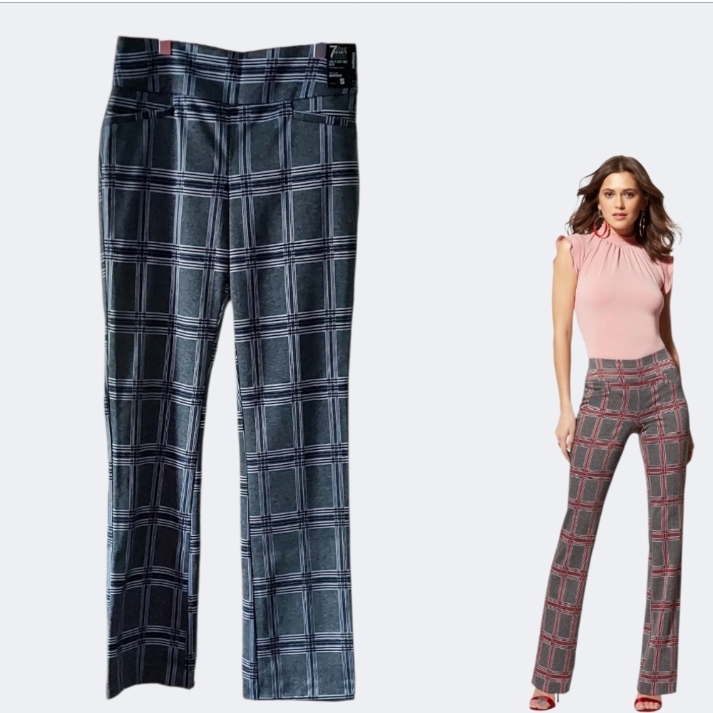 NWT 7th Avenue Plaid Boot Cut Women's Pull On Pants Size Small